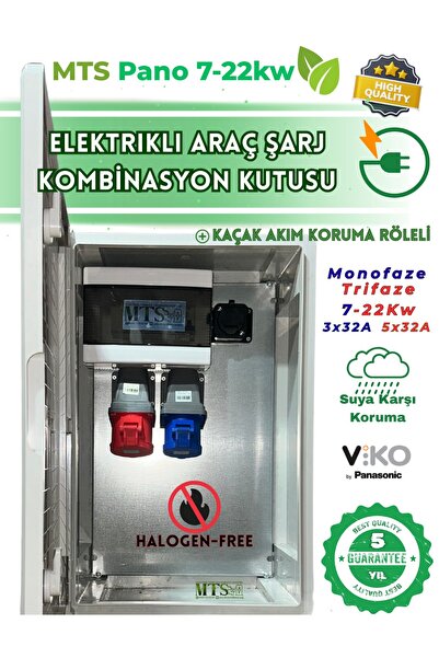 MTSevcharger 22Kw 5/32 + 7Kw 3/32 V'KO 60 40 20 cm Kombinasyon Kutusu Pano El...