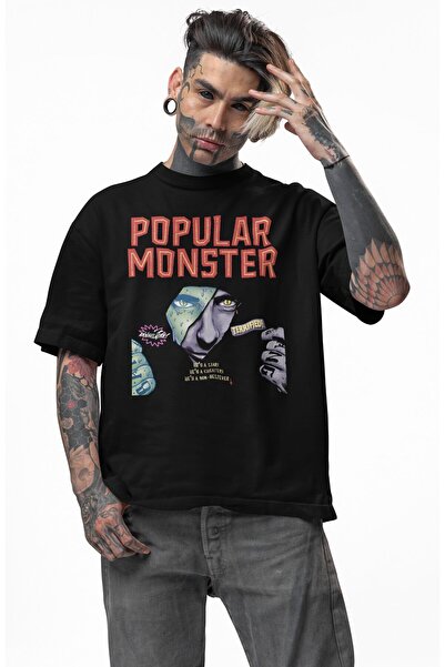 Fuddy Moda Unisex Popular Monster Printed Black T-Shirt, Oversized Rock Band ...