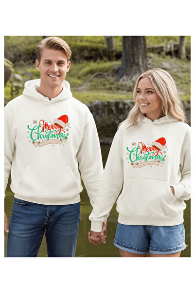 Modaikon 2026 رأس السنة الجديدة مطبوع سويت أبيض مزدوج مكون من بغطاء رأس قطعة