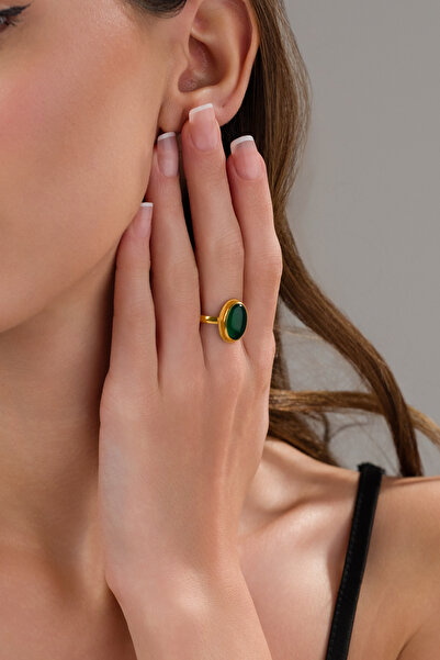 ZEYNEPLİ GOLD 14 AYAR ALTIN MARDİN İŞİ YEŞİL AKİK YÜZÜK