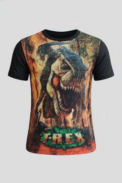 Vaxy Style Boy's Crew Neck Relax Fit Cotton T-Rex Dinosaur Printed Black T-Shirt