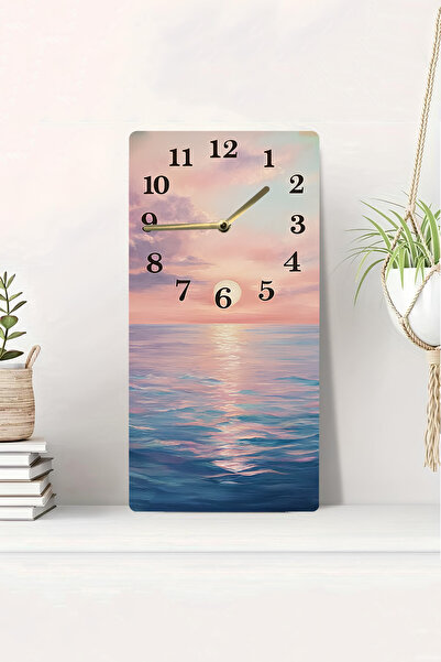 kutuTR 3D Looking Sunset Sea View 2D Uv Printing Mdf Table Clock 20X40 Cm-Dts055