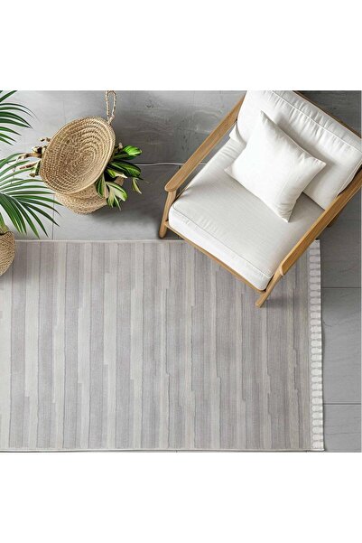 Al Kaffary Carpet سجادة سيرينا، تصميم عصري بسيط، صنع في تركيا، مثالية للجلوس في الهواء الطلق، رمادي فاتح