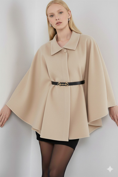 CİCİ GİYİM Kadın Kemerli Kaşe Panço