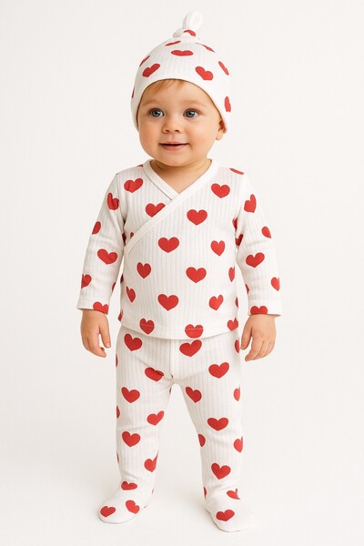 Chicsy طقم بيبي كومفورت هارت مطبوع ثلاثي الضلع للجنسين