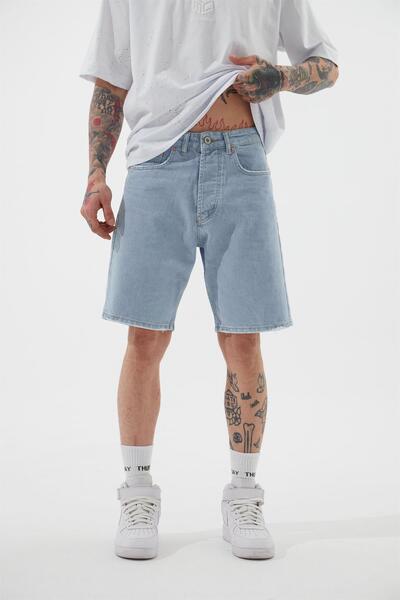 Machinist Men's Loose Fit Denim Bermuda Shorts Blue