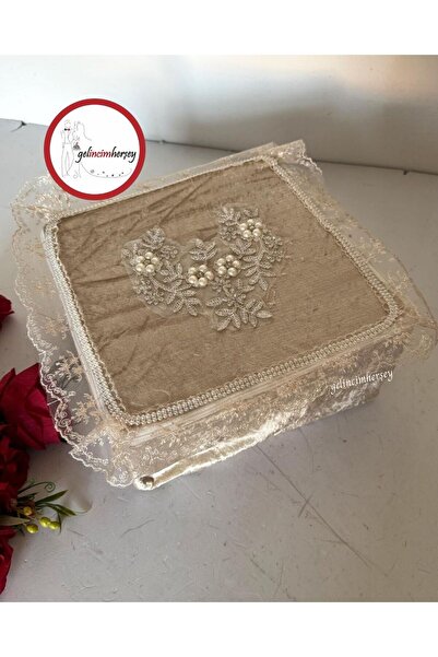 Gelincimherşey Nişan Çeyiz Bohçası İçin Dantelli Kadife Hurç Küçük Boy