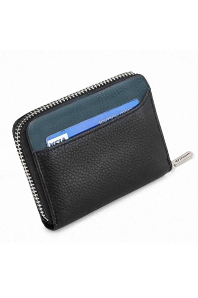 SEPTWOLVES Suport pentru carduri și portofel negru cu fermoar metalic din pie...