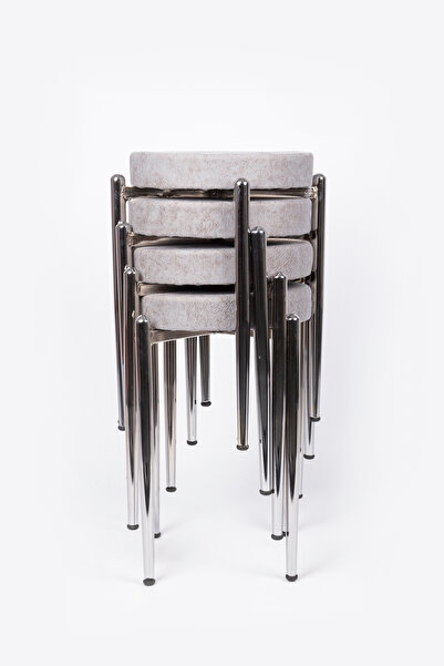 ekipmetal TABURE GRİ DEMİR AYAK KONİKLİ 4 ADET KUMAŞ AÇIK GRİ