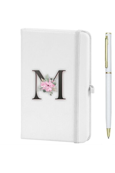 Marsilyan Letter M Flower Pattern Printed Notebook