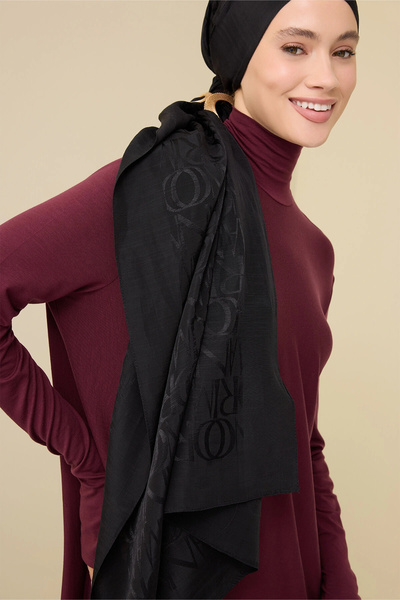 Imannoor Monogram Shiny Jacquard Shawl Black - Black 251 3046 100