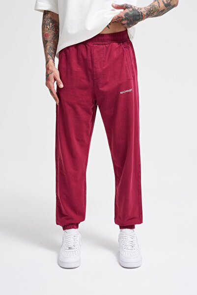 Machinist Ανδρικό πολυτελές βασικό πλενόμενο παντελόνι Jogger σκούρο κόκκινο