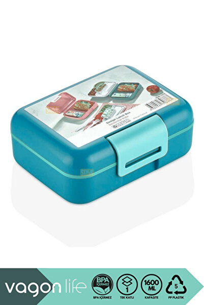 Vagonlife Bento 1600ml Lunchbox New Collection Single Layer 2 Compartments Pp Plastic Lunch Box Food Container Turquoise