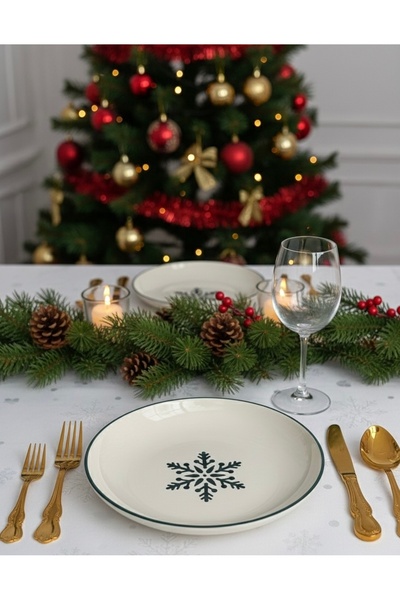 MeGgDecor 1 Piece Snowflake Patterned Ceramic Dinner Plate – Diameter 21 cm