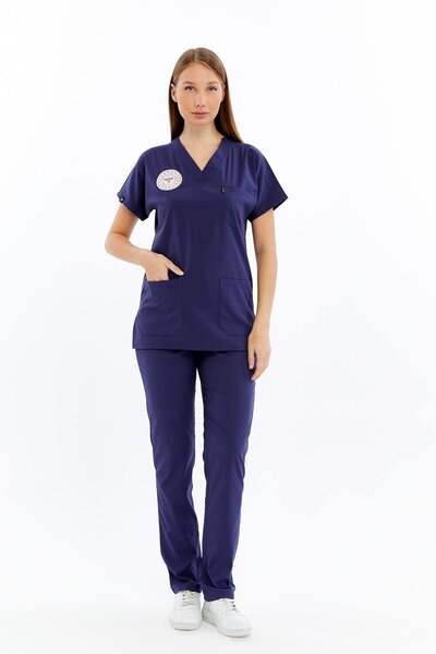 Çatı Medikal Basic - Hemşire Forması Likralı Scrubs (Unisex) (Yeni Yönetmeliğe Uygun - Patriot Blue) (Takım)