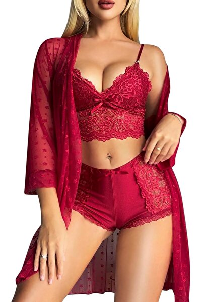 RSLove Sexy Lace 3-Piece Lingerie Set for Women with Robe
