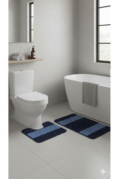 Indomex BATH RUG SLV202233 COLOR BLUE SET 2 PCS 50x80/40x50cm