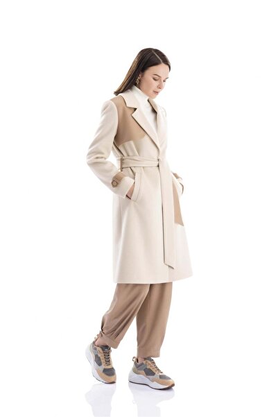 Zems Deri Detaylı Kaşe Kaban