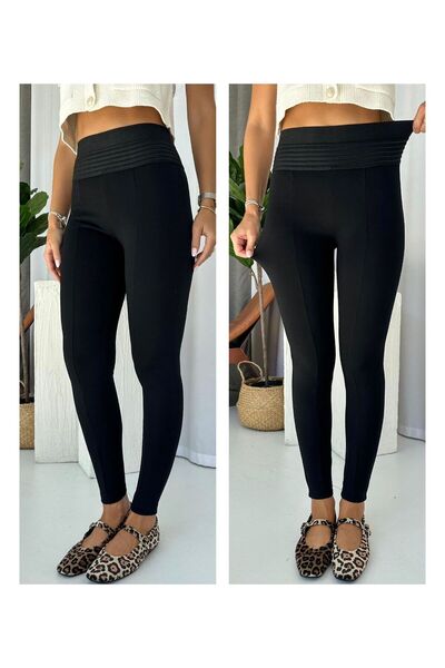 TRENDY vücudu saran destekleyici siyah yüksek bel örme tayt
