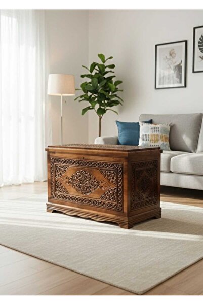 TREVO YENİ MODEL 4 KÖŞELİ MARAŞ 3D OYMA ÇEYİZ SANDIĞI-CEVİZ