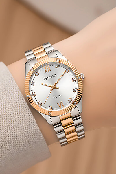 Ferrucci Steel Cord Steel Case Women Wrist Watch Silver-Rose Sdfer188