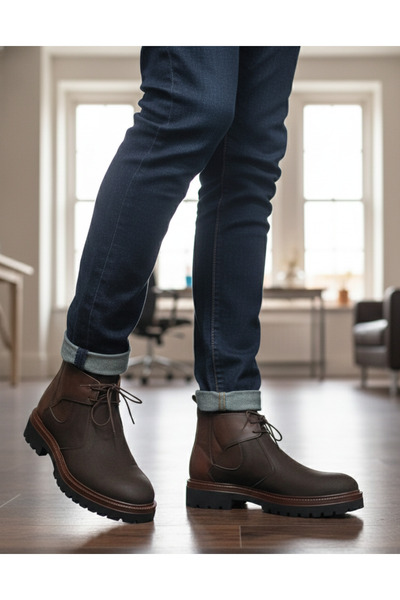 ATA AYAKKABI 510 Brown Genuine Leather Men's Daily Light Sole Orthopedic Lace-Up Boots