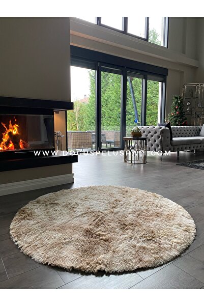 Doğuş Peluş Halı Batik Tavşan Bej Yumuşak Dokulu Peluş Halı Yuvarlak