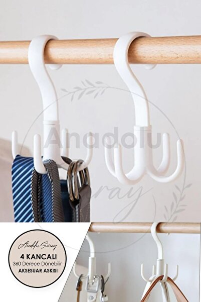 Anadolu Saray 4 Askılı 360 Derece Hareketli Dolap içi Aksesuar Eşarp Şal Askısı Mutfak Banyo Askısı