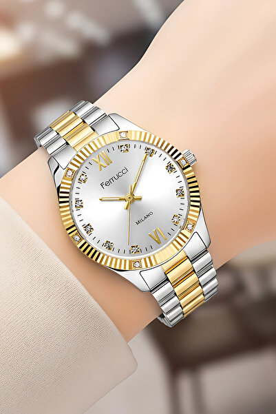 Ferrucci Steel Cord Steel Case Women Wrist Watch Silver-Gold Sdfer188