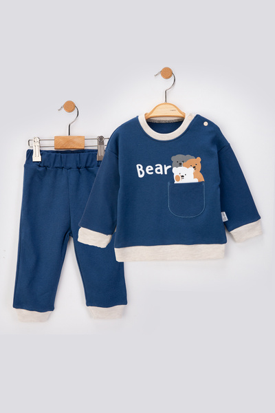 baby flamindo Combed Cotton Bear Printed Pocket Embroidered Detail Seasonal Pajama Set