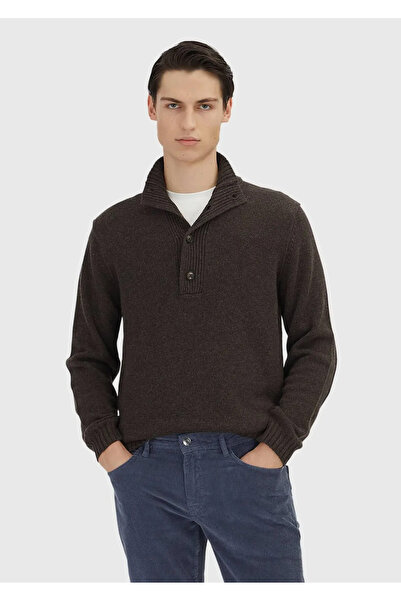 Ramsey Brown Half Turtleneck Plain Knit Cashmere Blend Sweater