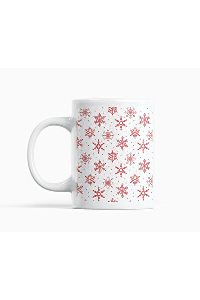 Nino Store كوب بورسلين منقوش بنقشة ندفة الثلج الحمراء سعة 300 مل - طباعة مزدو...