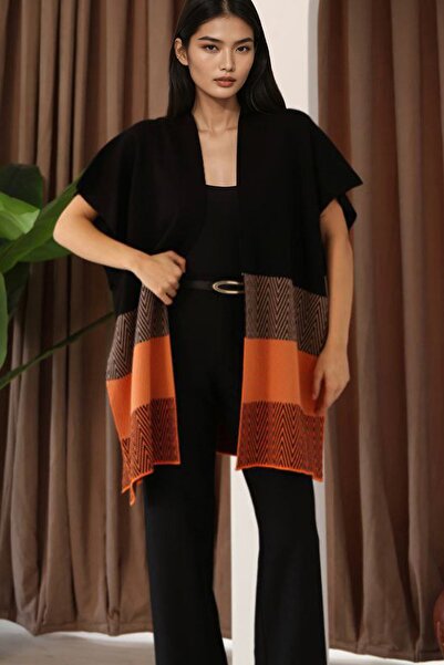 Trend Alaçatı Stili Women's Black Color Block Long Vest Alc-X14740