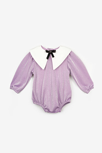 Le Mabelle Lilac Collar Detailed Glitter Baby Girl Romper - Bailey
