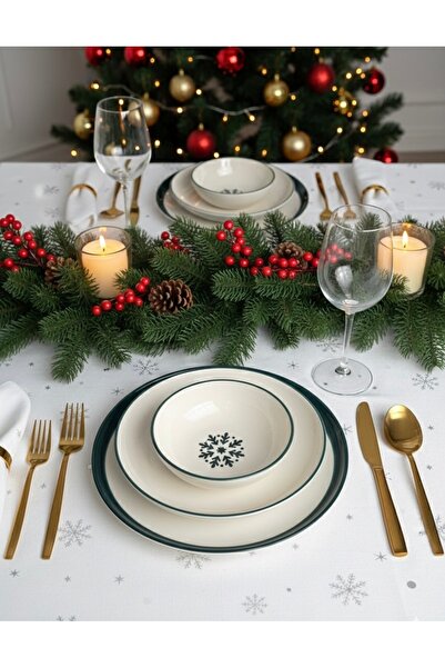 MeGgDecor 2 kişilik 6 Parça Kar Tanesi Desenli Seramik Yemek Takımı