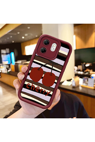 ucuc جراب هاتف متين ومقاوم للصدمات بنمط فواكه من السيليكون باللون العنابي متو...