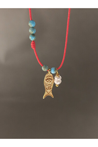 TREND Gümüş Balık Kırmızı İpli Kolye, Göz Nazarlık Kolye, Yılbaşı Hediyesi