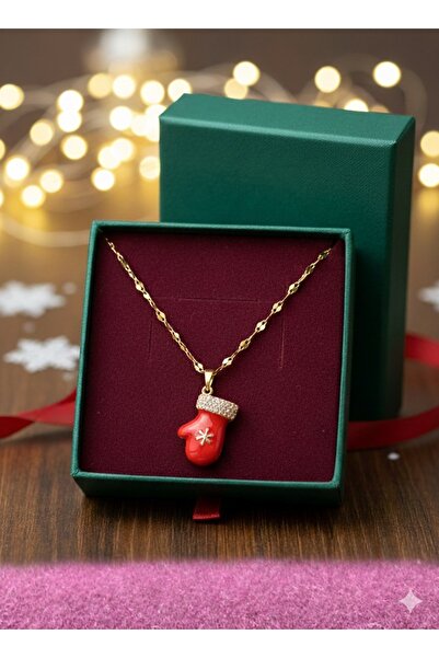 Bİ BONCUK Yılbaşı Temalı Noel Baba Eldiveni Kolye 316L Çelik Hediye Kutulu Sevgiliye Arkadaşa Yılbaşı Hediyesi