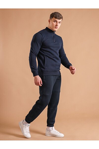 Bumbăcel Men's unicolor zip-up hoodie without hood