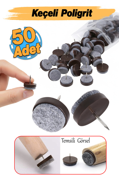 Badem10 Çivili Keçeli Plastik Poligrit (50 Adet) Koruyucu Pabuç Mobilya Masa ...