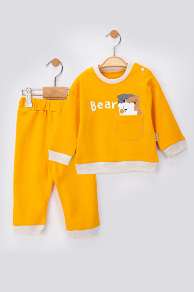 baby flamindo Combed Cotton Bear Printed Pocket Embroidered Detail Seasonal Pajama Set