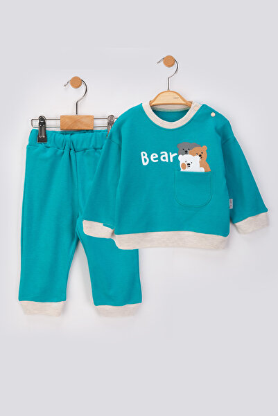 baby flamindo Combed Cotton Bear Printed Pocket Embroidered Detail Seasonal Pajama Set