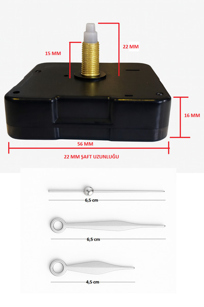 EXİZ TİCARET Askısız 22 mm Akar Sessiz Duvar Saati Mekanizması -akrep-yelkova...