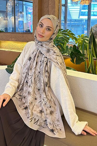 lamelif Daisy Flowers Pattern Soft Cotton Shawl Beige