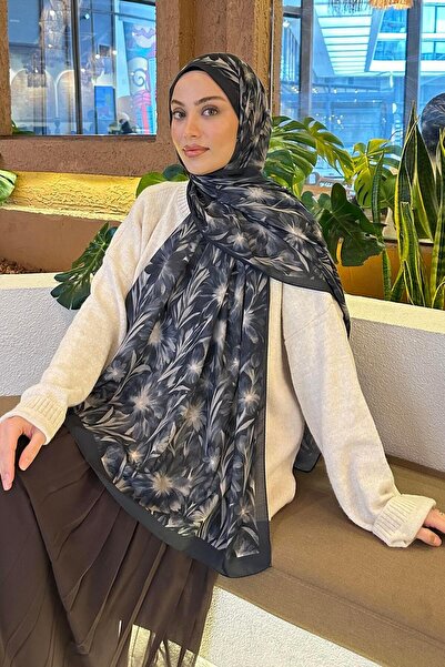 lamelif Daisy Flowers Pattern Soft Cotton Shawl Anthracite