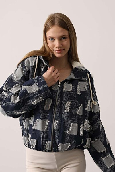 ELİSA Saçaklı Kapüşonlu Denim Bamber Ceket