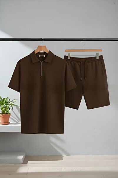 Risil-Nu Company طقم تي شيرت وشورت من قماش فورتكس بسحاب نصفي للموسم الجديد، ق...