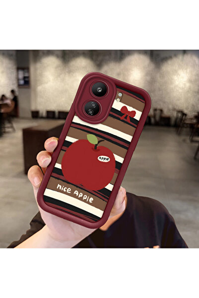 ucuc Xiaomi Poco C65 Uyumlu Bordo Silikon Meyve Desenli Darbe Dayanıklı Telef...