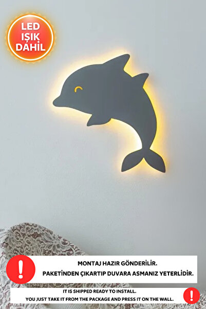 Dekorvin 1 Adet Yunus Balığı Led Işık Gece Lambası Bebek Çocuk Odası Duvar De...