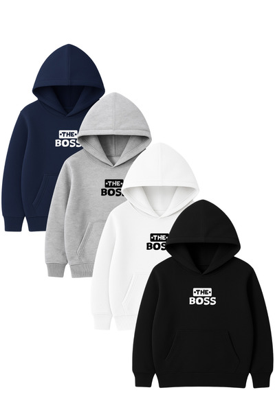 CLAYES 4-Piece Unisex Hooded Hoodie Set – the Bos Printed Kangaroo Pocket Sweatshirt
